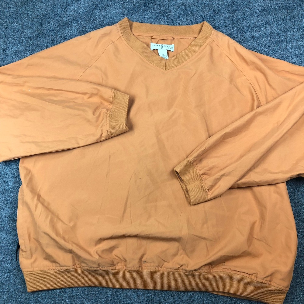 Consensus Golf Windbreaker Pullover Mens XXL Orange‎ V-Neck Ribbed Lined Jacket